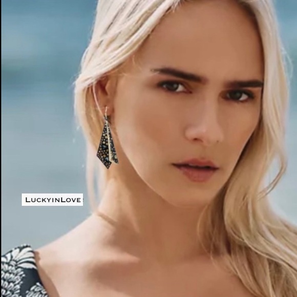 ALEXIS BITTAR• NEW Gold Black Layered Origami Spiked Shard Crystal Drop Earrings - Picture 11 of 14